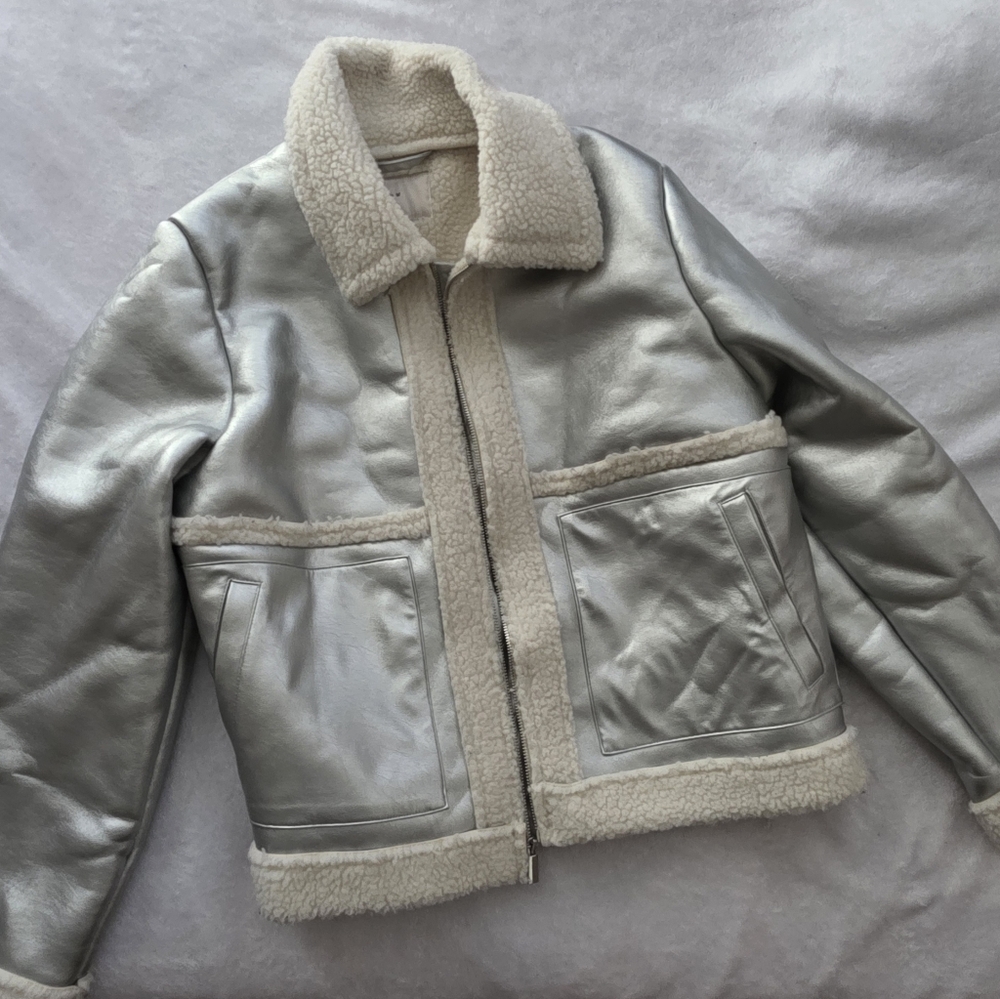 Silver Faux Fur Shearling Jacket